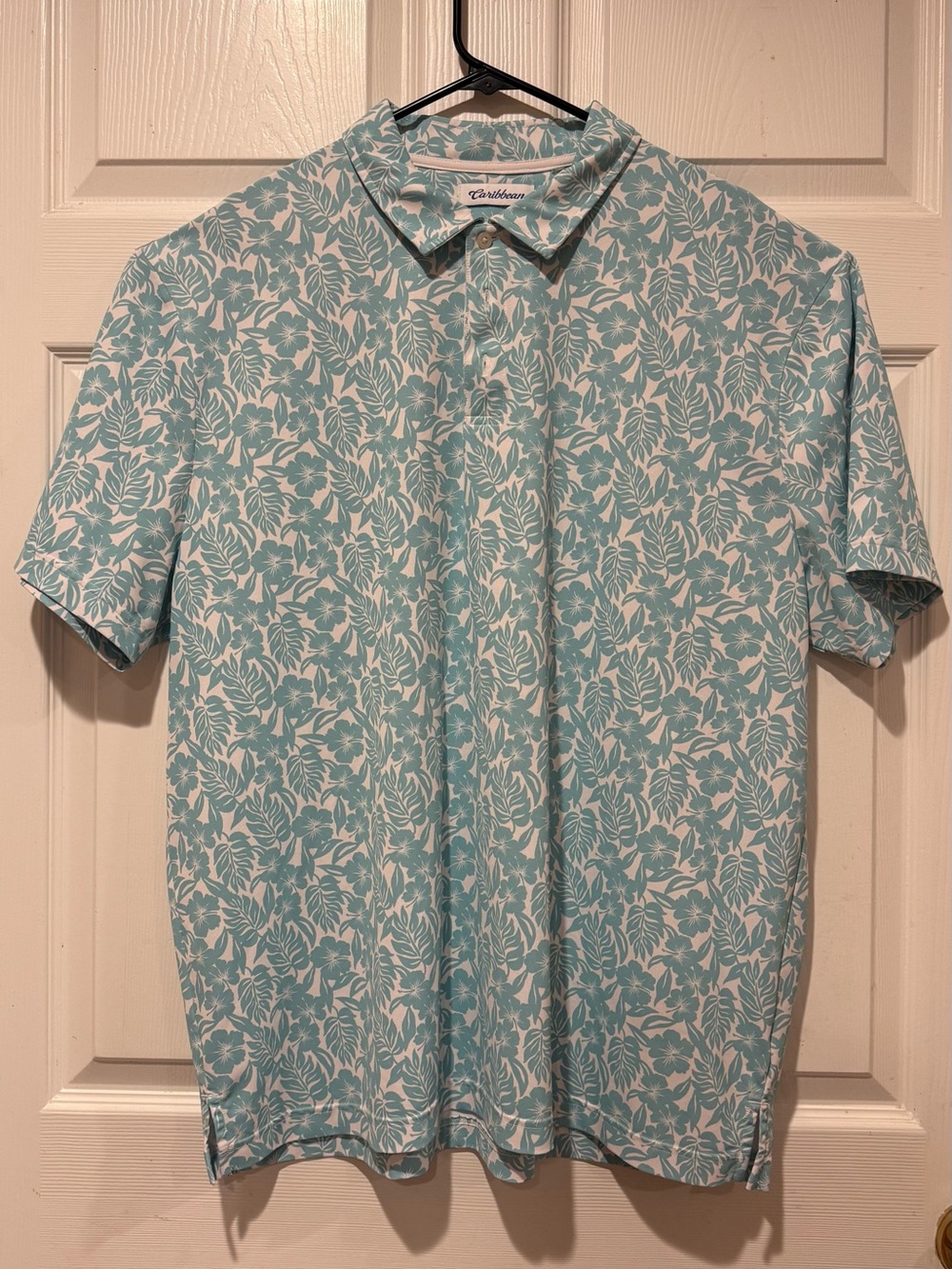 Caribbean Men's Tropical-Print Polo in Teal and White